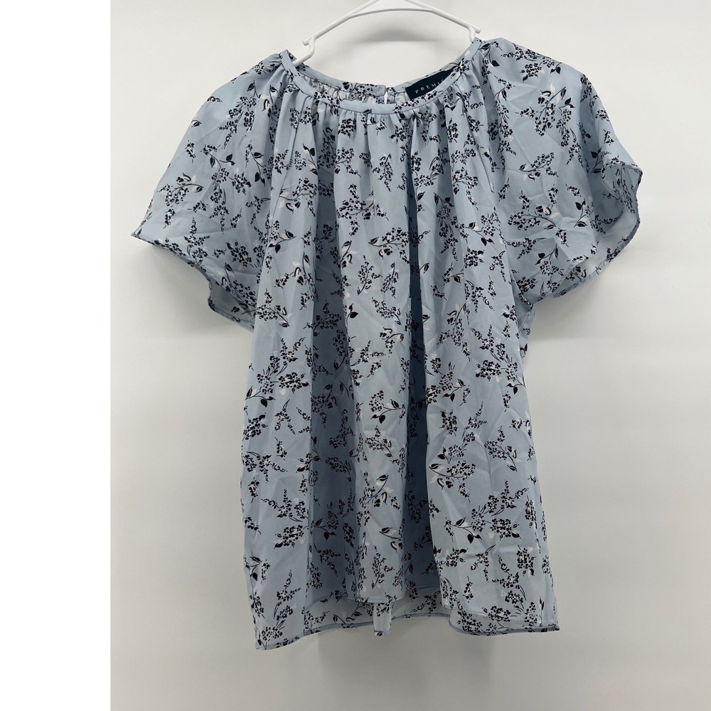 Premise Blouse Women M Blue Floral Gathered Neck Top Fairy Whimsical Cottagecore